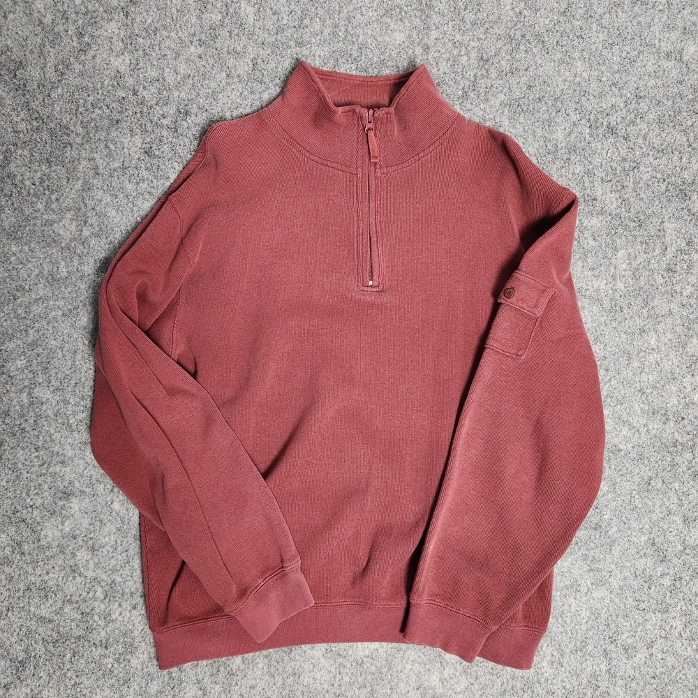 Woolrich VTG Quarter Zip‎ Sweater Men L Brick Red Long Sleeve Pocket Utility